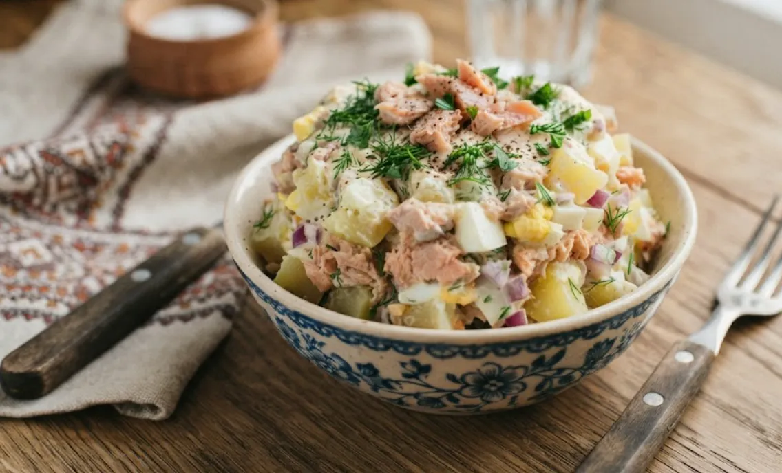 Беру картофель и рыбные консервы - шикарный салат готов: вкусный и сытный, не стыдно поставить и на праздничный стол